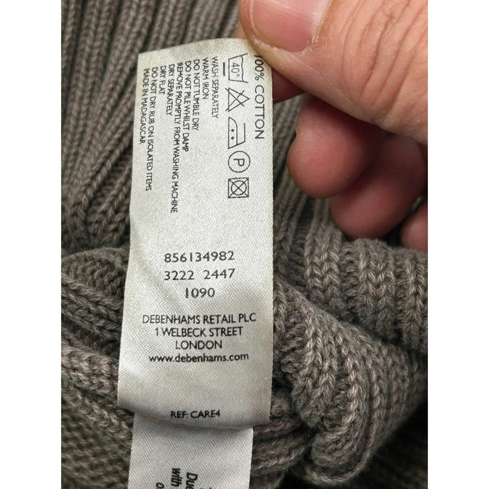 Debenhams Oversized Cotton Knit Sweater Mens M Brwn Ribbed Crewneck Y2K Timeless